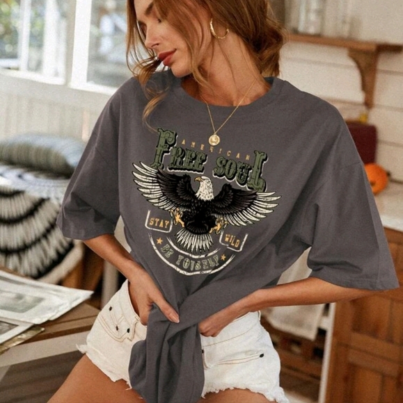 Oversized tee t-shirt letters and eagle in size small gray grey - Picture 3 of 5